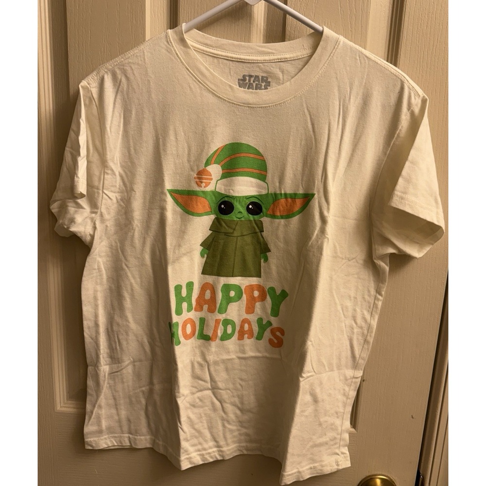 Star Wars Baby Yoda Happy Holidays T-Shirt Mad Engine Size Large EUC